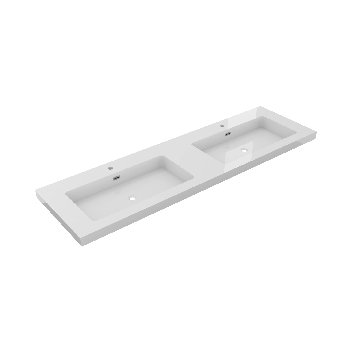 DutchLine - Atlanta 160 Dubbele Wasbak - Glans Wit - 2 Kraangaten