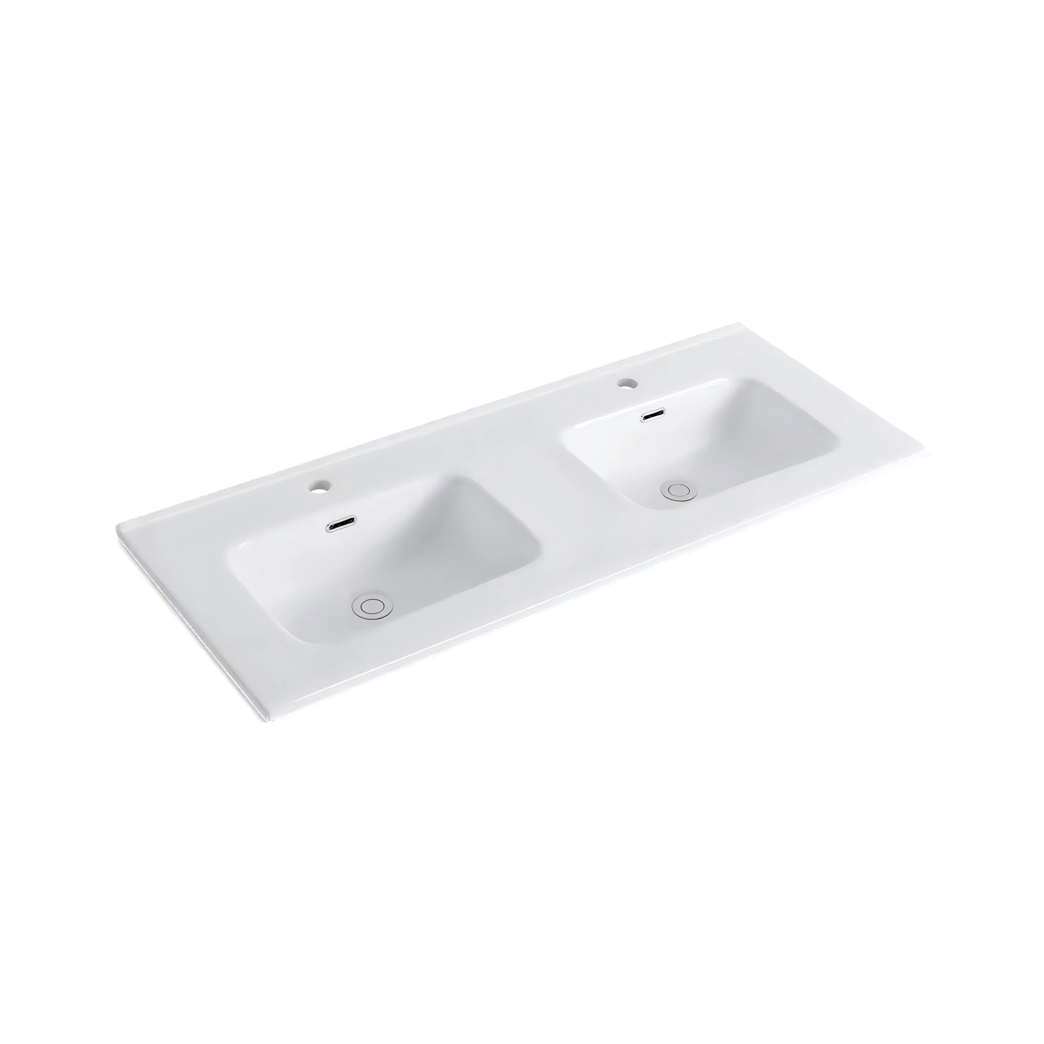 DutchLine - Keramische Wastafel OVI 120CM - Glans wit - 2 Kraangaten - 2 Wasbakken - 1210x465x170 - 9120BD DutchLine - Keramische Wastafel OVI 120CM - Glans wit - 2 Kraangaten - 2 Wasbakken - 1210x465x170 - 9120BD