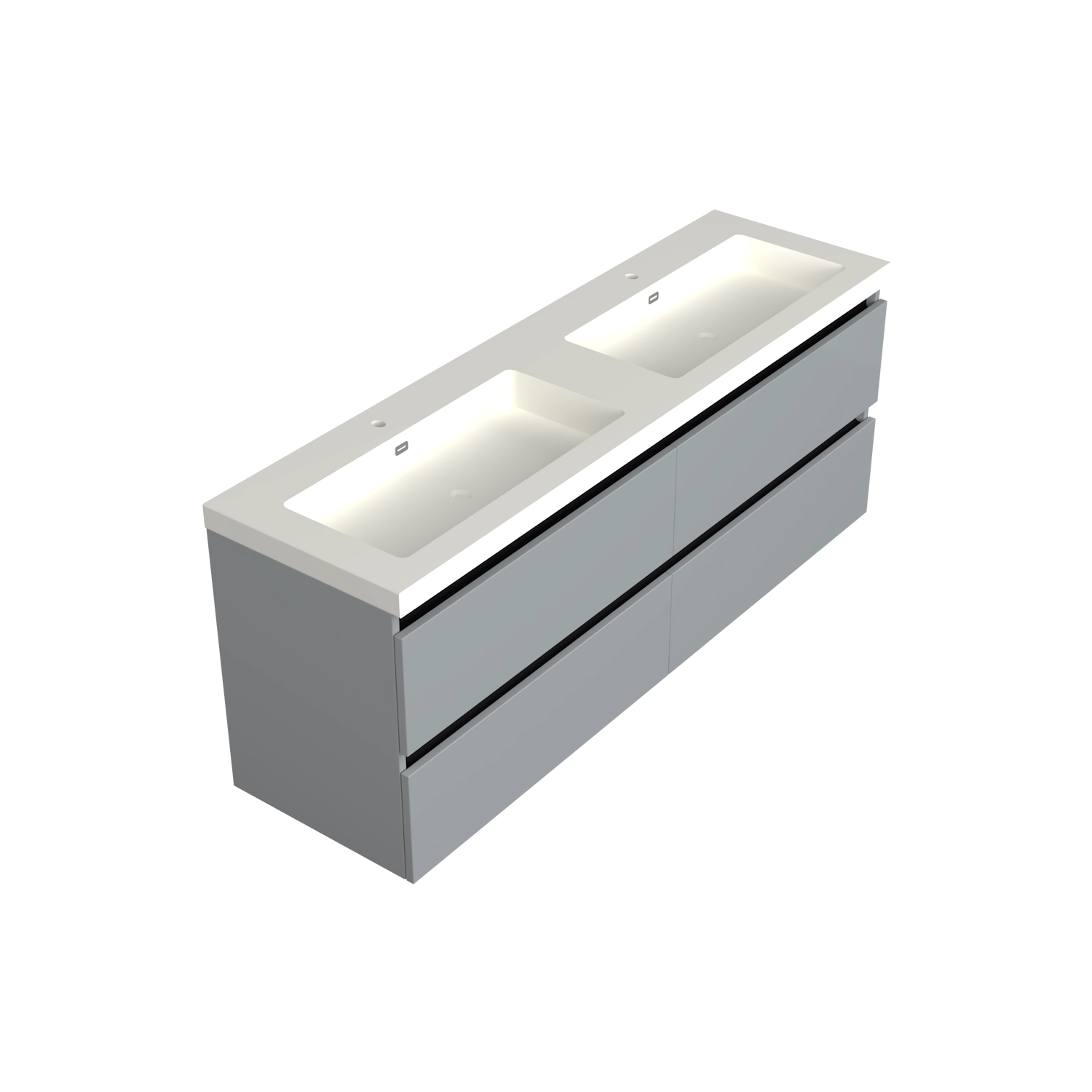 Dutchline Badmeubel Onderkast – Mat Grijs – 200x42cm – 4 Lades – 2 Uitsparingen