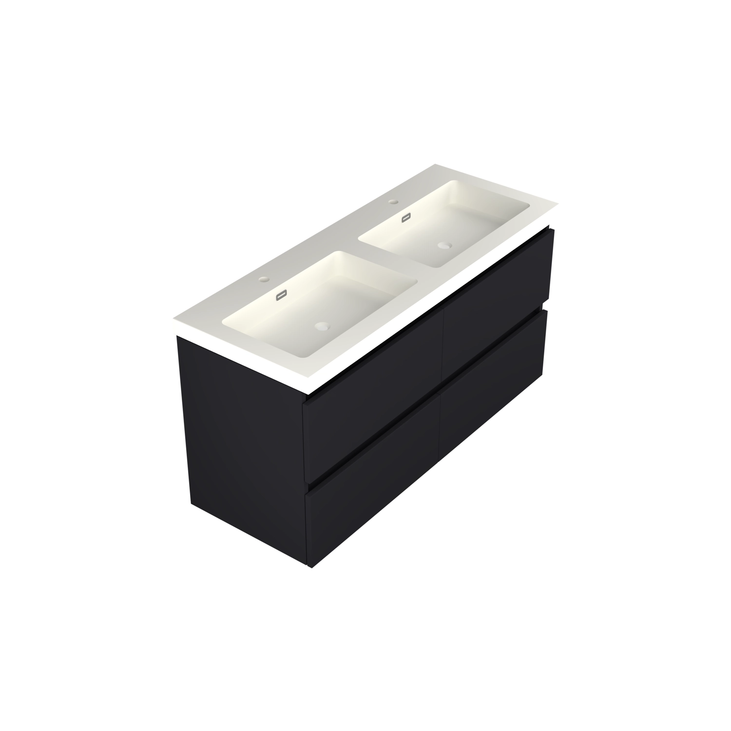 Dutchline Badmeubel Onderkast – Mat Zwart – 120x42cm – 4 Lades – 2 Uitsparingen